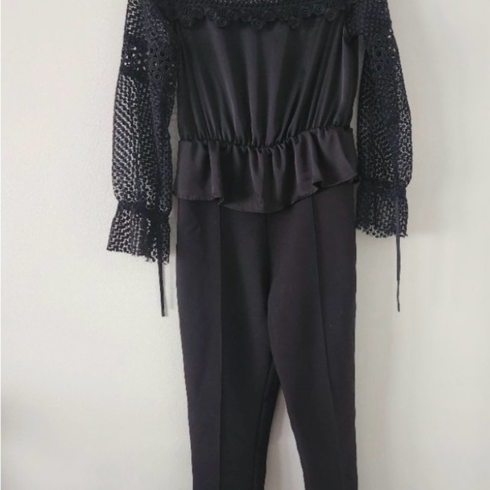 Self-Portrait Black Lace Detail Jumpsuit - Picture 6 of 11